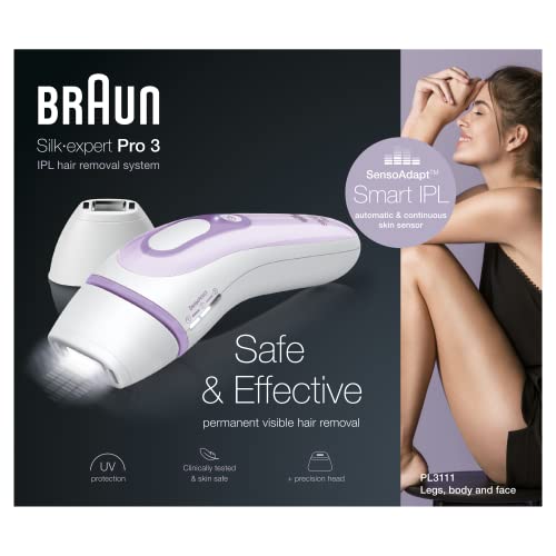 Braun IPL Silk Expert Pro 3 Haarentfernungsgerät, für dauerhaft sichtbare Haarentfernung, Venus Rasierer, Alternative zur Laser Haarentfernung, Geschenk für Frauen, PL3111, weiß/lila